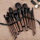 Set Of 15: Wooden Handle Makeup Brush