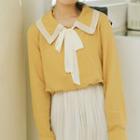 Long-sleeve Bow Accent Blouse Yellow - One Size