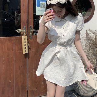 Plain Floral A-line Mini Dress