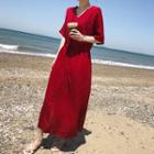 Drawcord-waist Linen Blend Long Dress