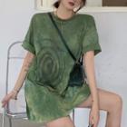 Short-sleeve Tie-dyed T-shirt Green - One Size
