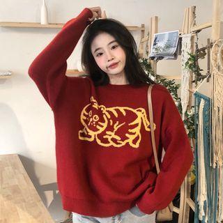 Tiger Print Sweater Tiger Print - Red - One Size