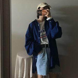 Pocketed Plain Shirt Blue - One Size