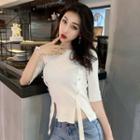 Short-sleeve Faux Pearl Top
