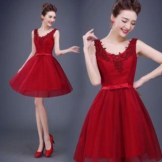Sleeveless Embroidered A-line Cocktail Dress