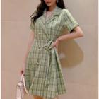 Plaid Side Tie Short-sleeve A-line Dress