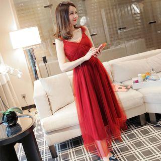 Mesh Strappy A-line Midi Dress