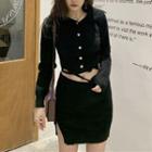 Set: Long-sleeve Heart Button Knit Top + Mini Skirt