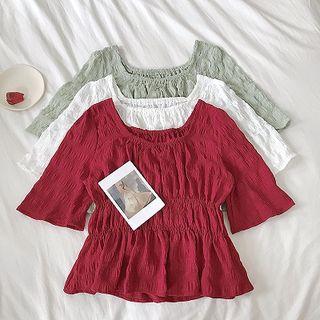 Plain Square-neck Short-sleeve Blouse