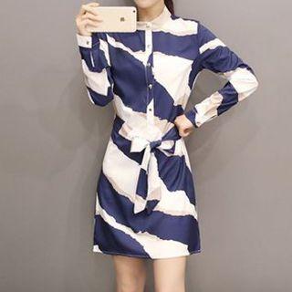Printed Long-sleeve Chiffon Dress