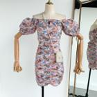 Off-shoulder Ruffle Puff-sleeve Print Dress As Shown In Figure - One Size