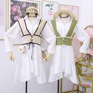 Set: Asymmetric Shirtdress + Lace-up Knit Vest