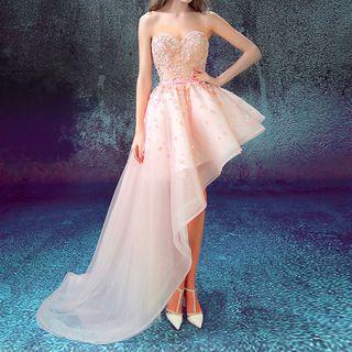 Embellished Asymmetric Strapless Cocktail Dress