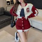 Cropped Colorblock Baseball Jacket / High-waist Mini Skirt
