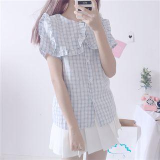 Plaid Frill Trim Short Sleeve Shirt