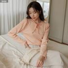 Tie-neck Stripe Ribbed T-shirt
