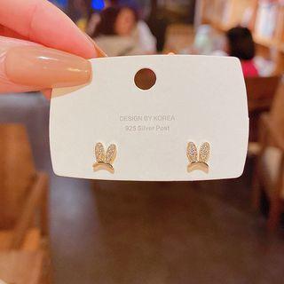 Rhinestone Rabbit Ear Stud E5021 - 1 Pair - Gold - One Size