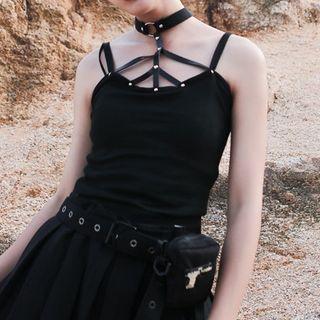 Faux Leather Choker Camisole Top Black - One Size