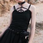 Faux Leather Choker Camisole Top Black - One Size