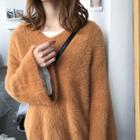 V-neck Wide-sleeve Furry Sweater