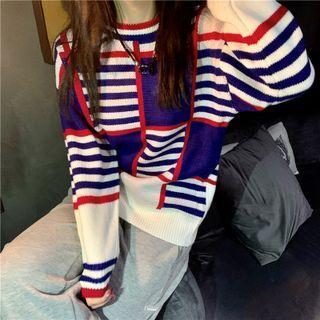 Long-sleeve Color Block Sweater White - One Size