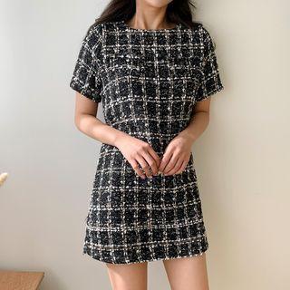 Plaid Tweed Mini Shift Dress