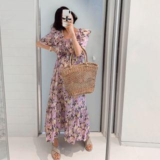 Frilled-trim Smocked Maxi Floral Dress