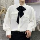 Pocketed Tie Neck Shirt