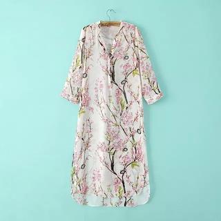 Short-sleeve Printed Dip-back Dress