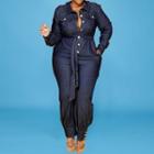 Long-sleeve Denim Straight-leg Jumpsuit