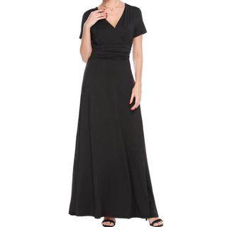 Plain Short-sleeve V-neck Maxi A-line Dress