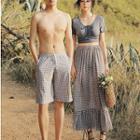 Couple Matching Plaid Beach Shorts / Short-sleeve Top / Bottom / Cover-up / Set