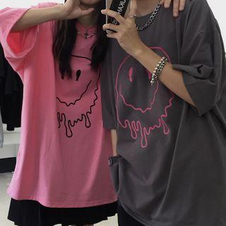 Couple Matching Smiley Face Printed Short-sleeve T-shirt