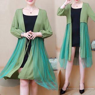 Mesh Panel Drawstring Light Jacket As Shown In Figure - One Size