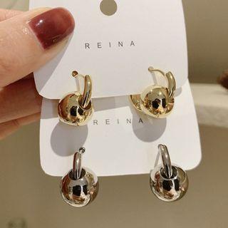 Polished Bead Alloy Hoop Earring