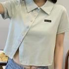 Short-sleeve Button-up Collared Cropped T-shirt