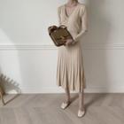 Pleated Knit Maxi Wrap Dress Light Beige - One Size