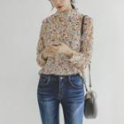Button-back Frilled Floral Chiffon Blouse