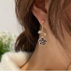 Flower Rhinestone Dangle Earring 1 Pair - Silver Needle - Black Rose - Gold - One Size