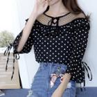 Dotted Mesh Panel Elbow-sleeve Top