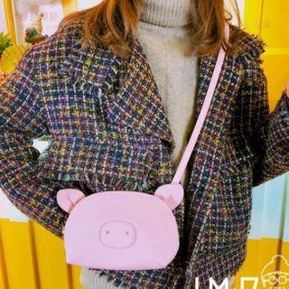 Faux Leather Pig Crossbody Bag Pink - One Size