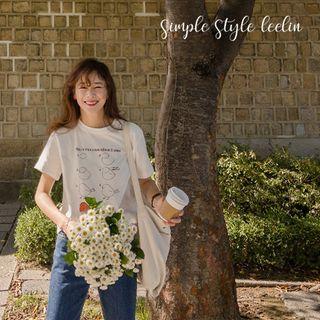 Brushed Fleece Printed T-shirt Ivory - One Size