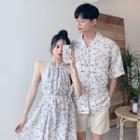 Couple Matching Floral Short-sleeve Shirt / Halter A-line Dress