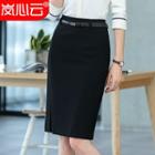 Side-split Pencil Skirt With Belt