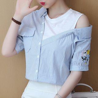 Mock Two Piece Short-sleeve Chiffon Shirt