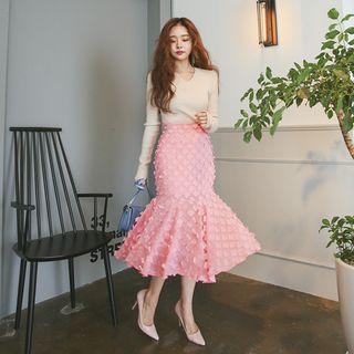 Flower-embellished Midi Mermaid Skirt
