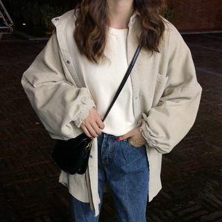 Plain Balloon-sleeve Buttoned Jacket