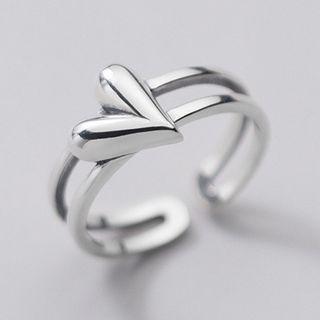 Heart Sterling Silver Layered Open Ring S925 Silver Ring - Silver - One Size