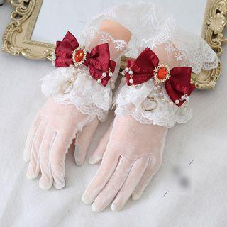 Bow Faux Crystal Lace Gloves