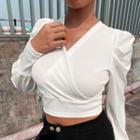 Puff-sleeve Wrap-front Cropped Top
